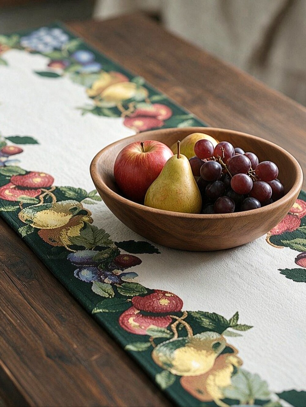 Autumn Harvest Fruit Reversible Tapestry Table Runner 12x58" Fall & Thanksgiving
